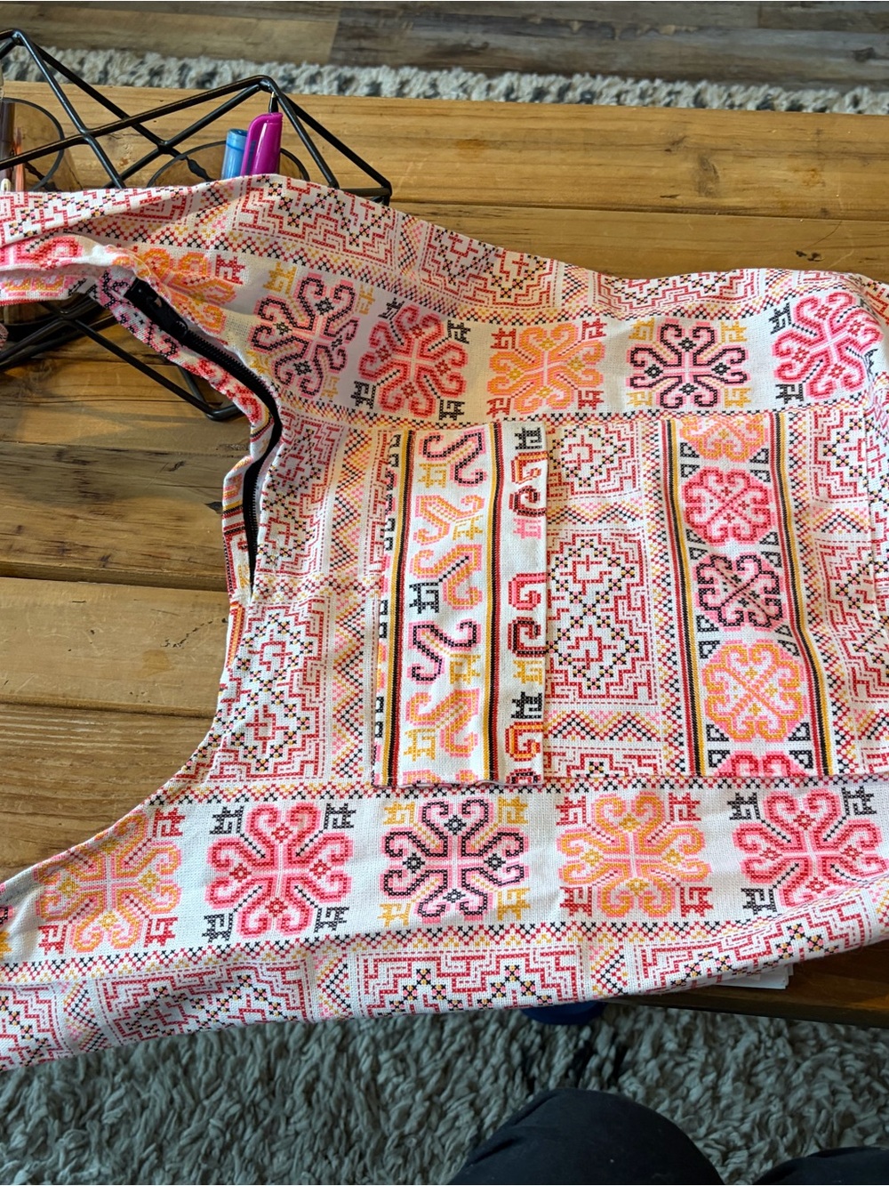 Embroidered Pink Multi-Color Patterned Women’s Satchel